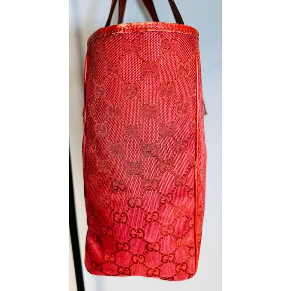 Gucci GG Canvas Red Tote Bag Leather Trim Top Handle Shoulder – Medium - Picture 4 of 9